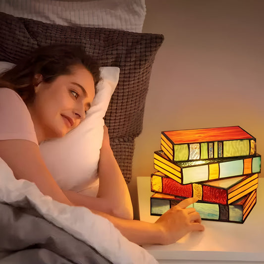 Marveine Mosaic Table Lamp with Stacked Books Design