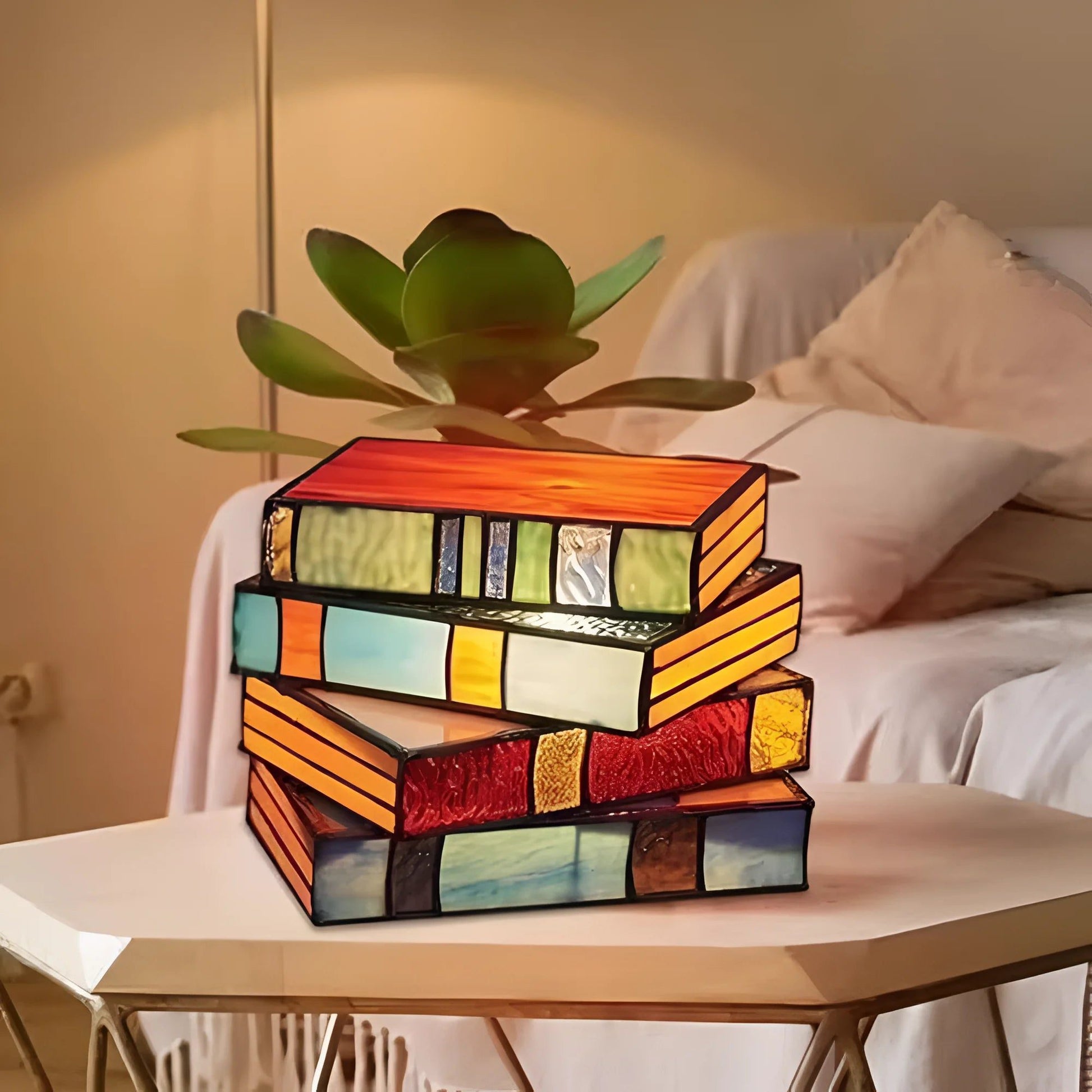 Marveine Mosaic Table Lamp with Stacked Books Design