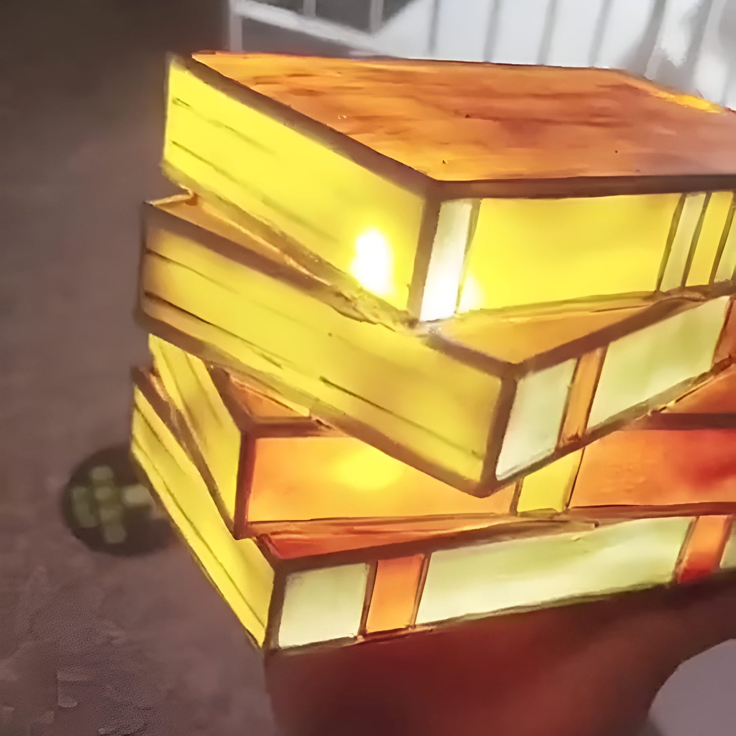 Marveine Mosaic Table Lamp with Stacked Books Design