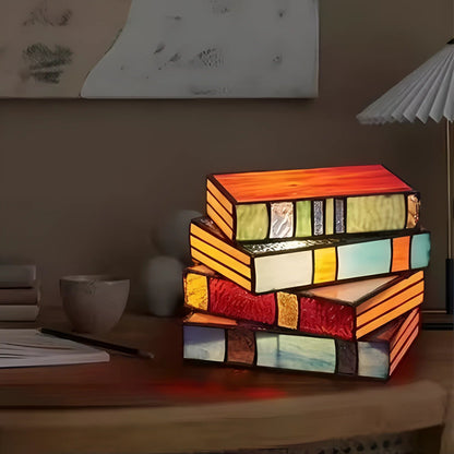 Marveine Mosaic Table Lamp with Stacked Books Design