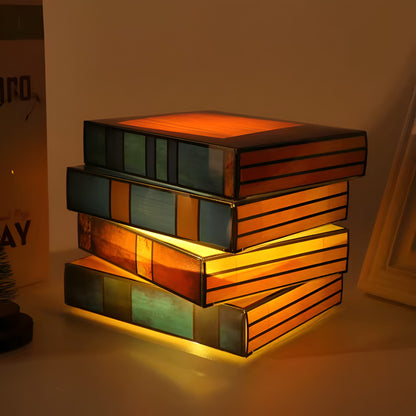 Marveine Mosaic Table Lamp with Stacked Books Design